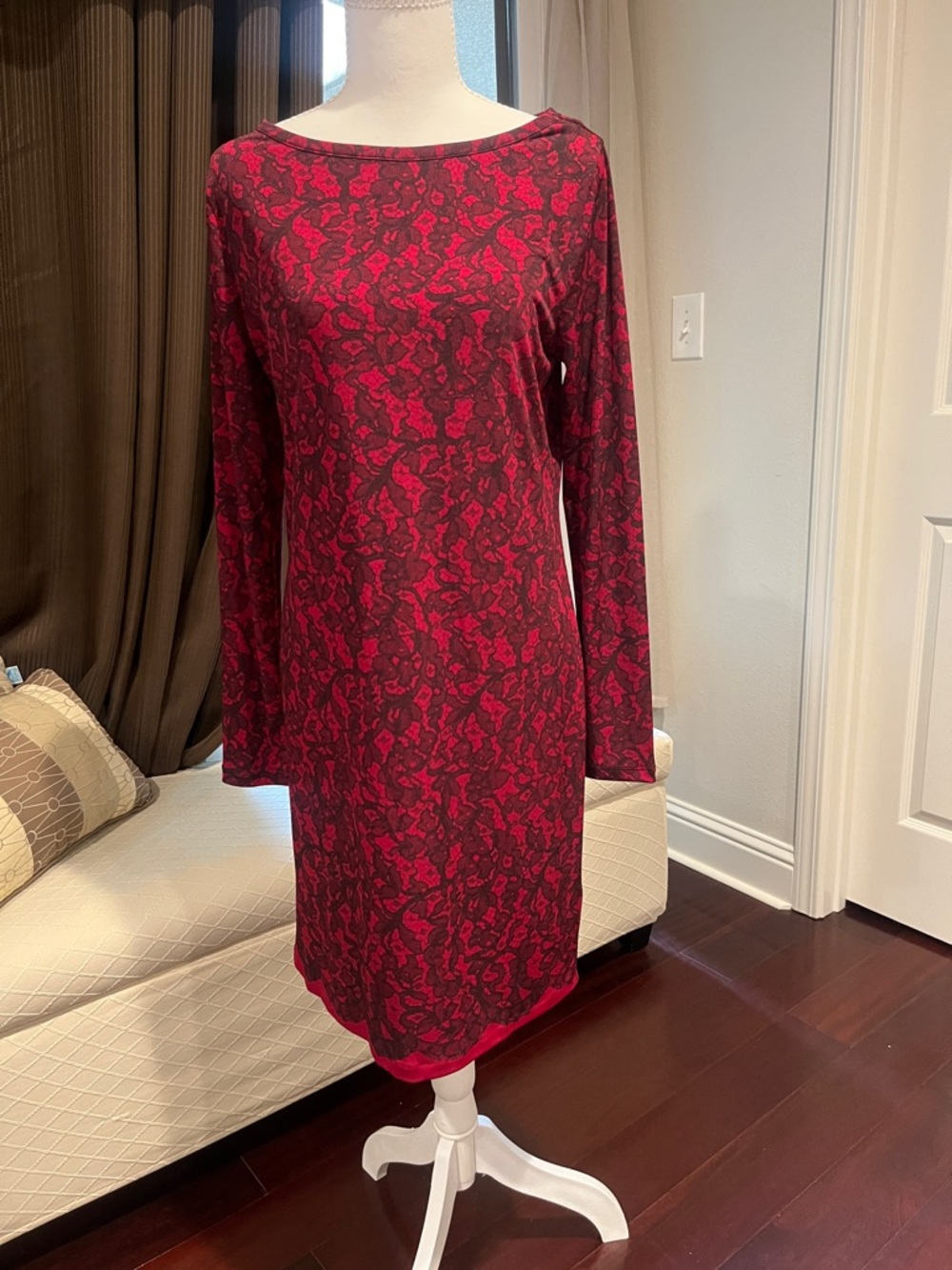 Michael Kors Red and Black Long-Sleeve Shift Dress